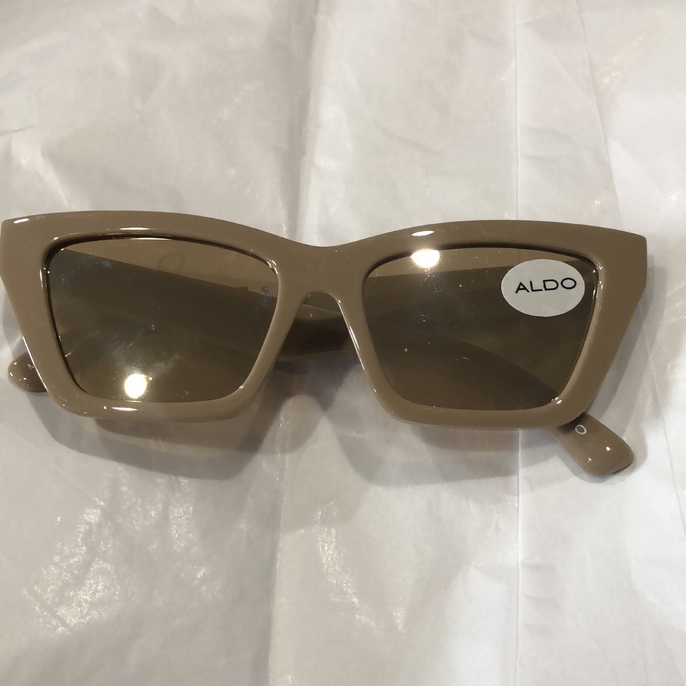 Aldo tan latte square cat eye reflective sunglasses new